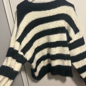 a new day Fuzzy Black and Cream Striped Sweater